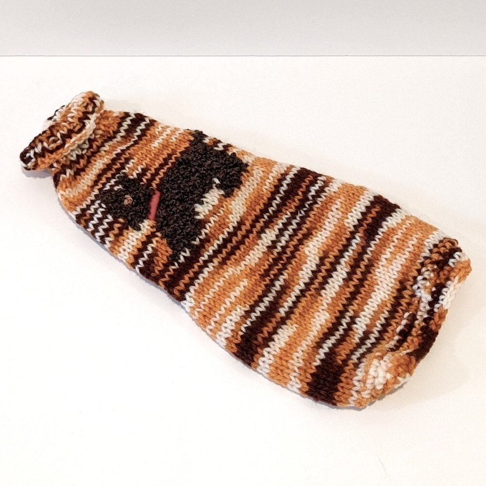 Handmade Hand Knit Brown And Orange Dog Sweater Medium